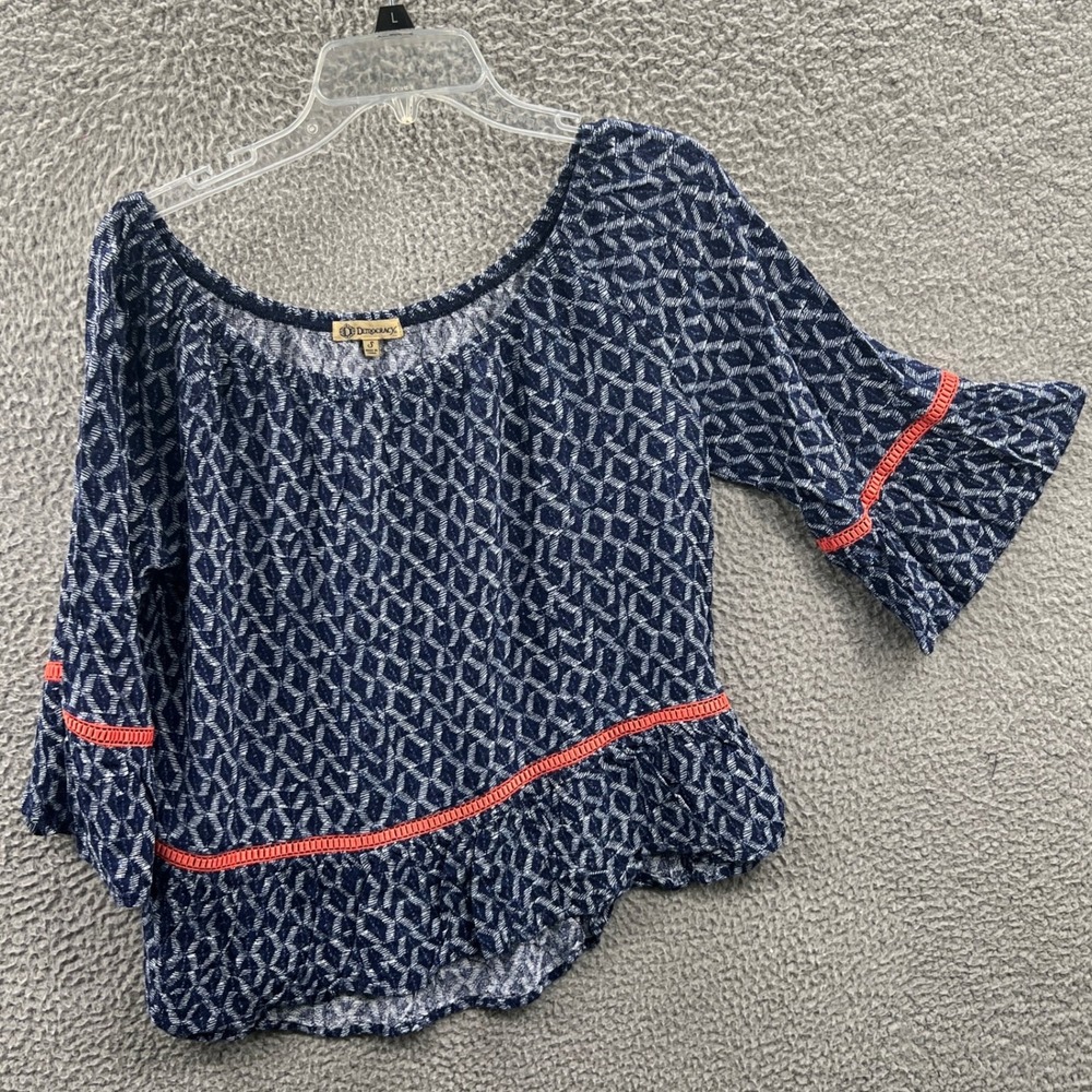 Womens Boho Peasant Top S Geometric Peplum Bell Sleeve Cottage Indie Romantic